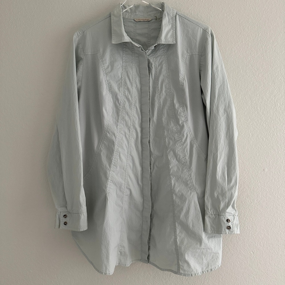 Soft Surroundings Seams Perfect Button Down Shirt 2X Blue Pintuck Pleated Tunic